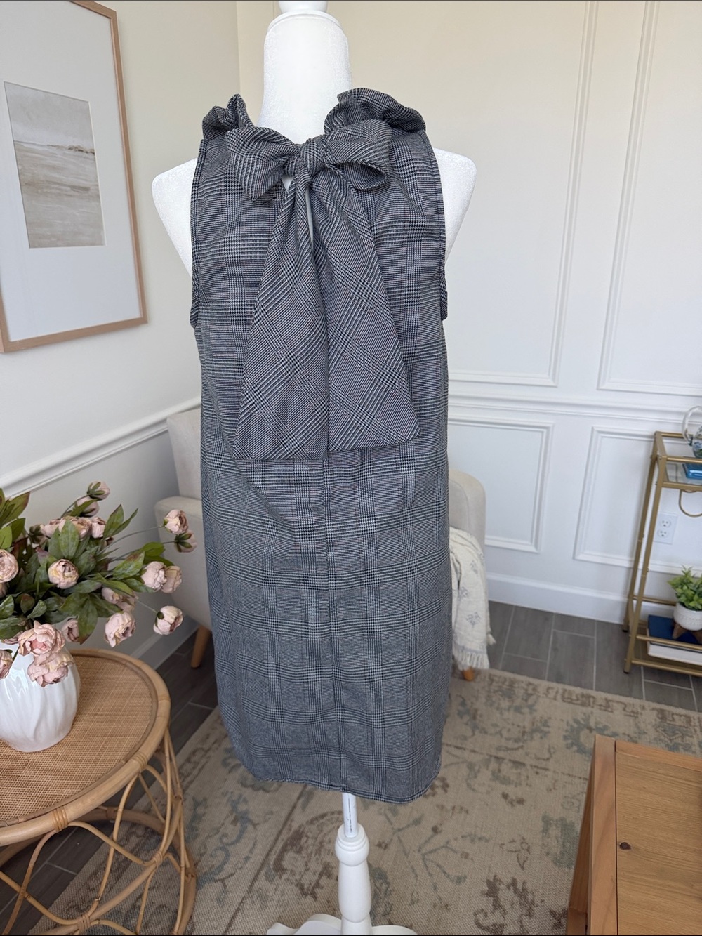 DO+BE Tuckernuck Blythe Dress Gray Plaid Bow Back Swing Mini  Size M - Picture 9 of 16